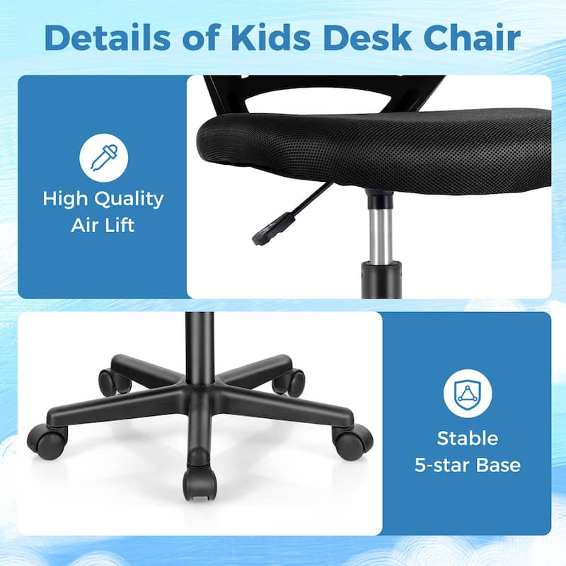 Height-Adjustable Ergonomic Kids Desk Chair with Universal Casters - 20" x 18" x 30.5" - 35"(L x W x H)