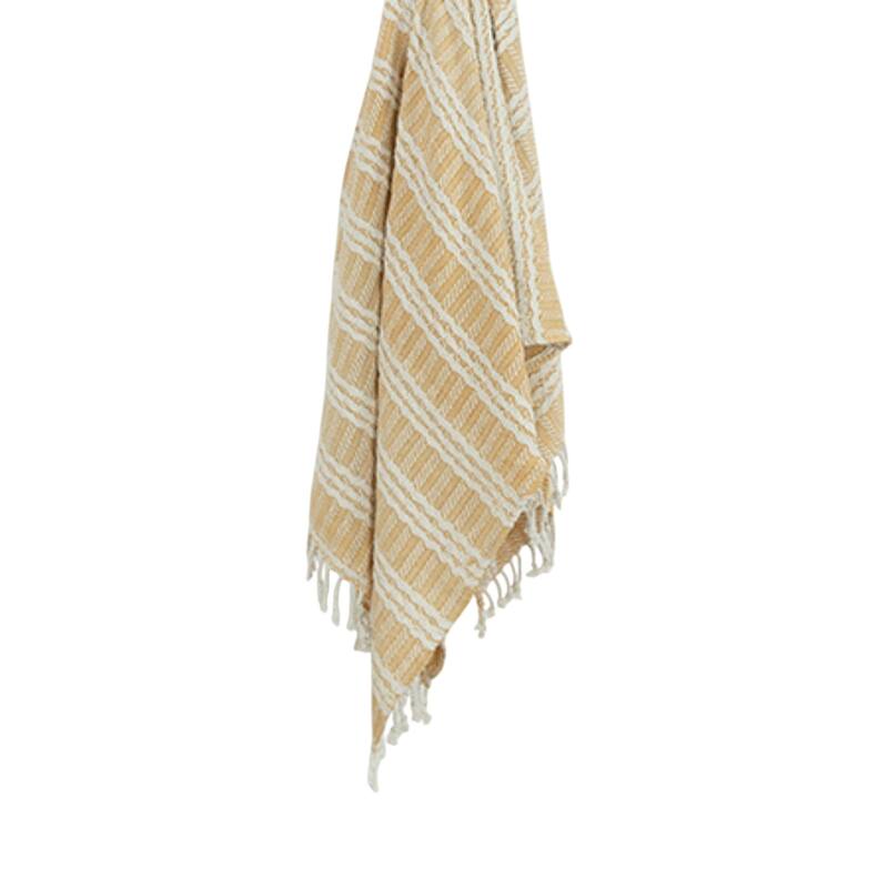 HomeRoots 50" X 60" Gold And Ivory Striped Cotton Throw Blanket with Fringe