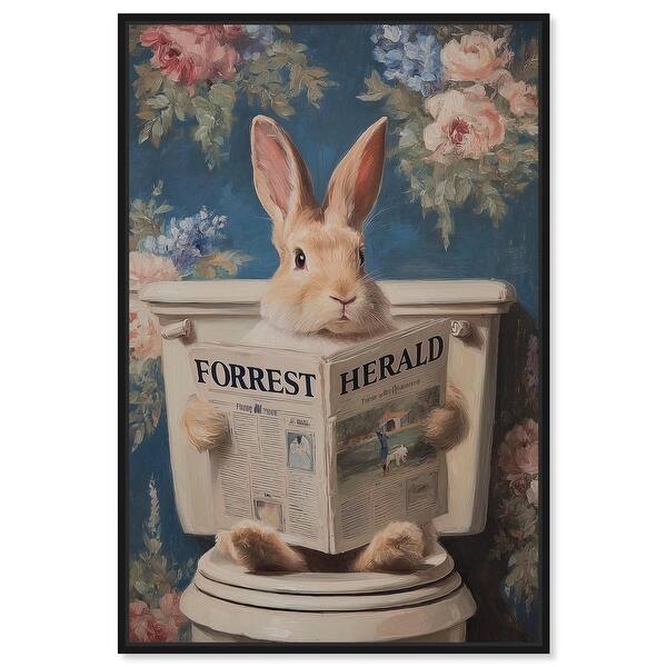 slide 2 of 7, Rabbit in Garden Toilet Bathroom Wall Art Canvas Print by Art Remedy 10" x 15" - Black