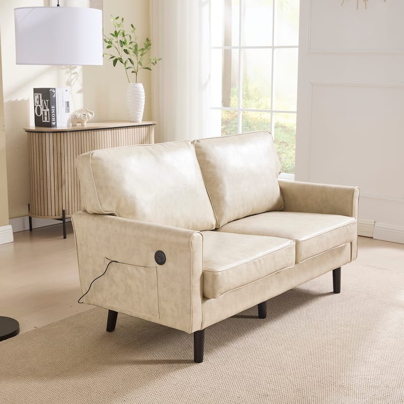 Loveseat Sofa,Mid Century Modern Love Seat, 2 Seater Sofa Couches For Living Room,Small Couch With Usb & Removable Pillow Cover