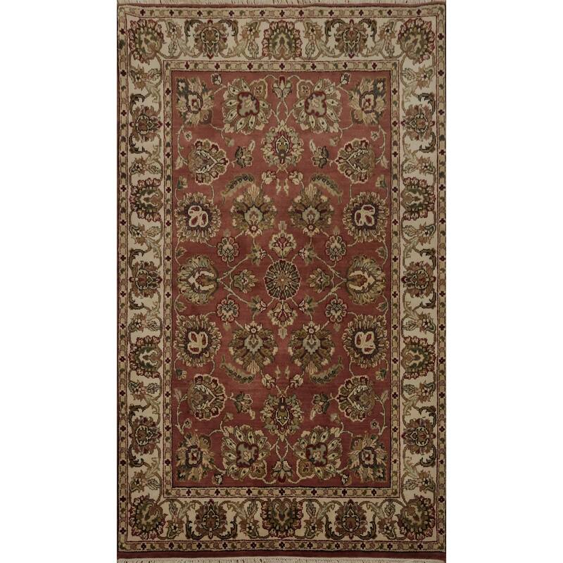 Hand Knotted Oriental 100% Wool Carpet Traditional All-Over Pink Agra Area Rug - 6' 1'' X 4' 1''