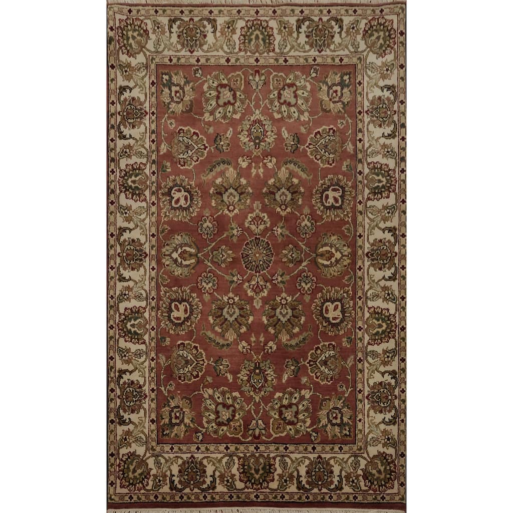 Hand Knotted Oriental 100% Wool Carpet Traditional All-Over Pink Agra Area Rug - 6' 1'' X 4' 1''