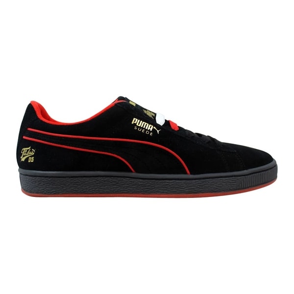 black and red suede pumas