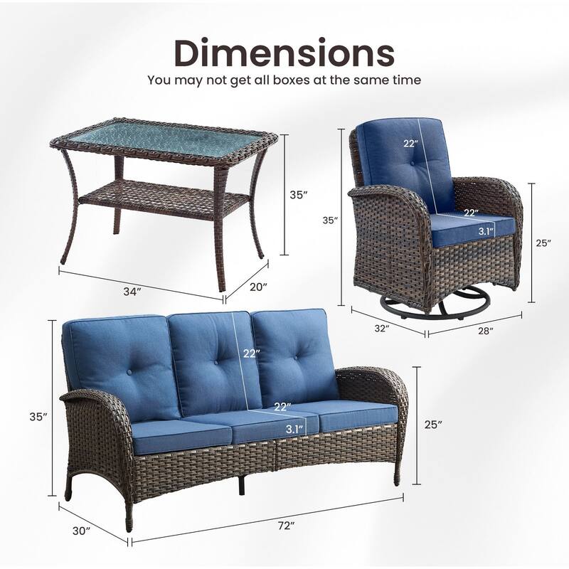 Gymojoy 4-Piece Outdoor Wicker Patio Furniture with 3 Seat Sofa & Swivel Chair, Coversation Set with Water Resistant Cushions