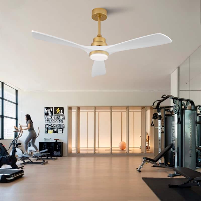 52 Inch Indoor Ceiling Fan With Dimmable LED Light 3 Solid Wood Blades Remote Control Reversible DC Motor - Gold+White