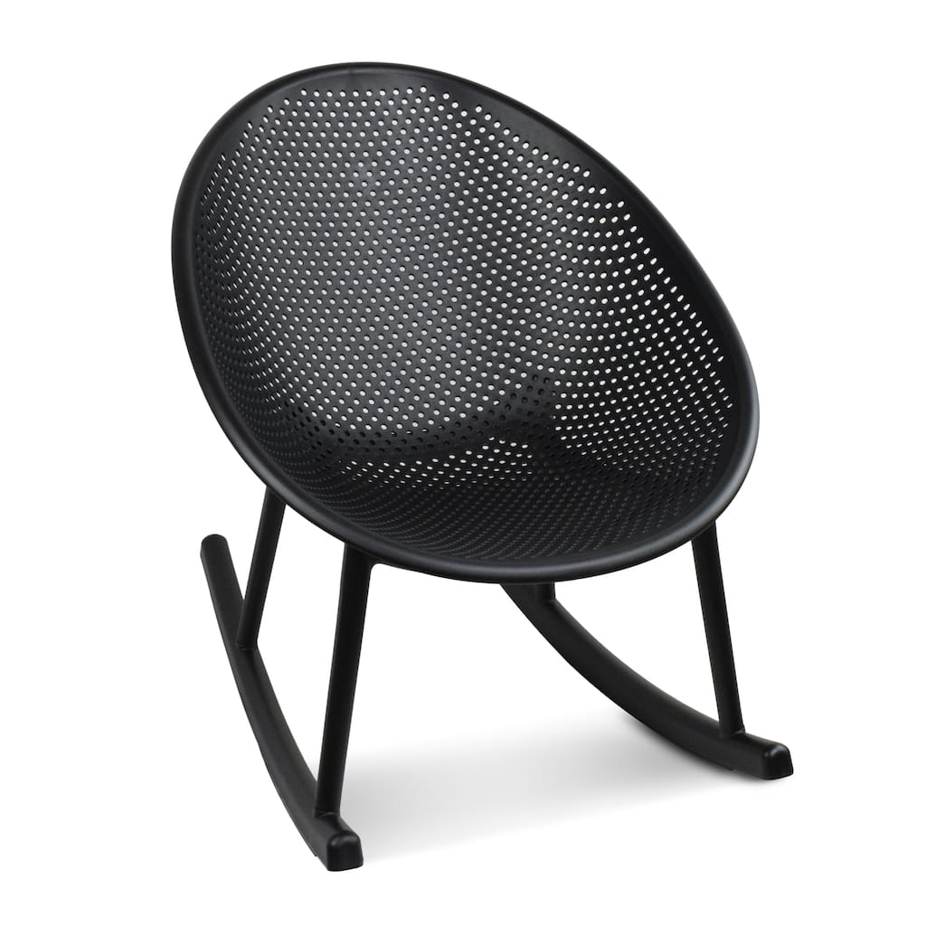 Mid-Century Modern Plastic Rocking Lounge Chair Plastic Legs with Breathable Perforated Egg Shaped Seat for Indoor/Outdoor Use