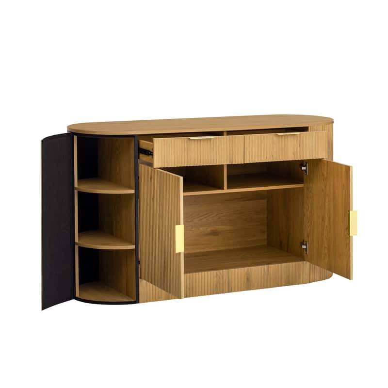 Modern 55.1" Sideboard Buffet Cabinet with 2 Curved Side Door and 2 Drawers for Living Room and Dining Area
