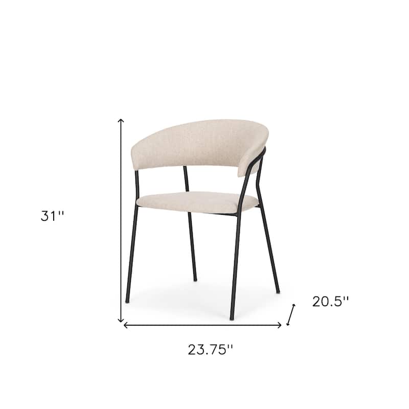 HomeRoots Light Gray and Black Upholstered Fabric And Metal Open Back Dining Arm Chair - 23.75 in. x 31 in. x 20.5 in.