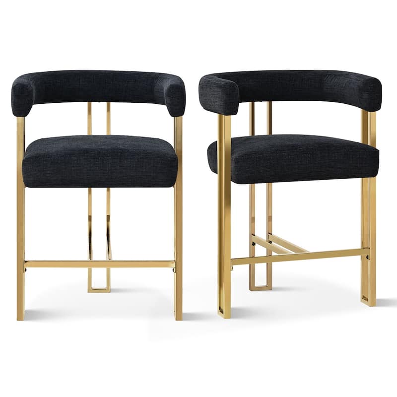 25" Seat Height Upholstered Chenille Gold Matel Counter Stool