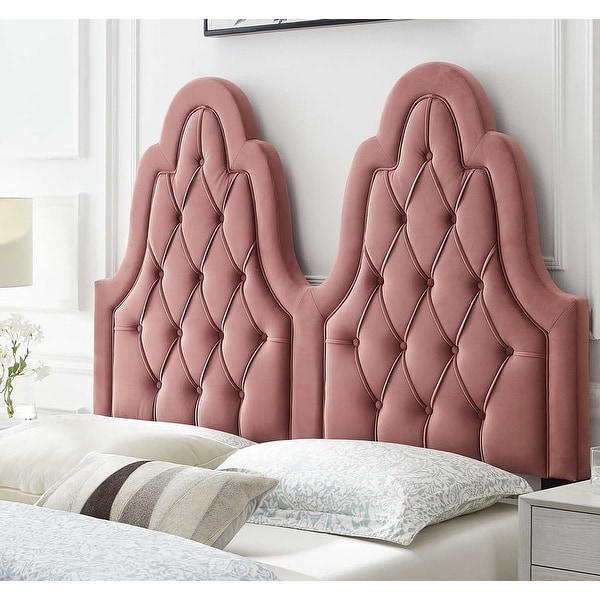 Janesville Twin Arched Button Tuftedd Heather Pink Velvet