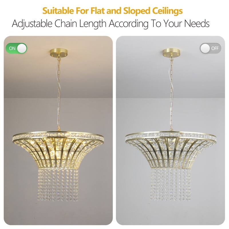 Glam Gold Metal Linear/Drum Crystal Chandelier for Kitchen Island ,Dining Room