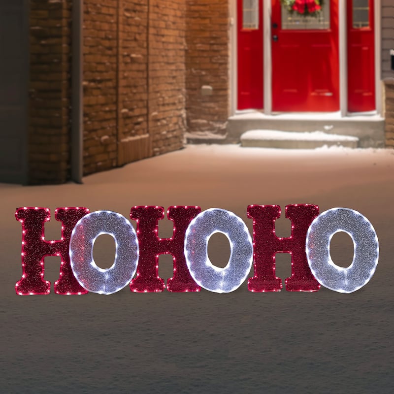 LED Lighted "Ho Ho Ho" Outdoor Christmas Decoration - 76.75" - Red and White Lights