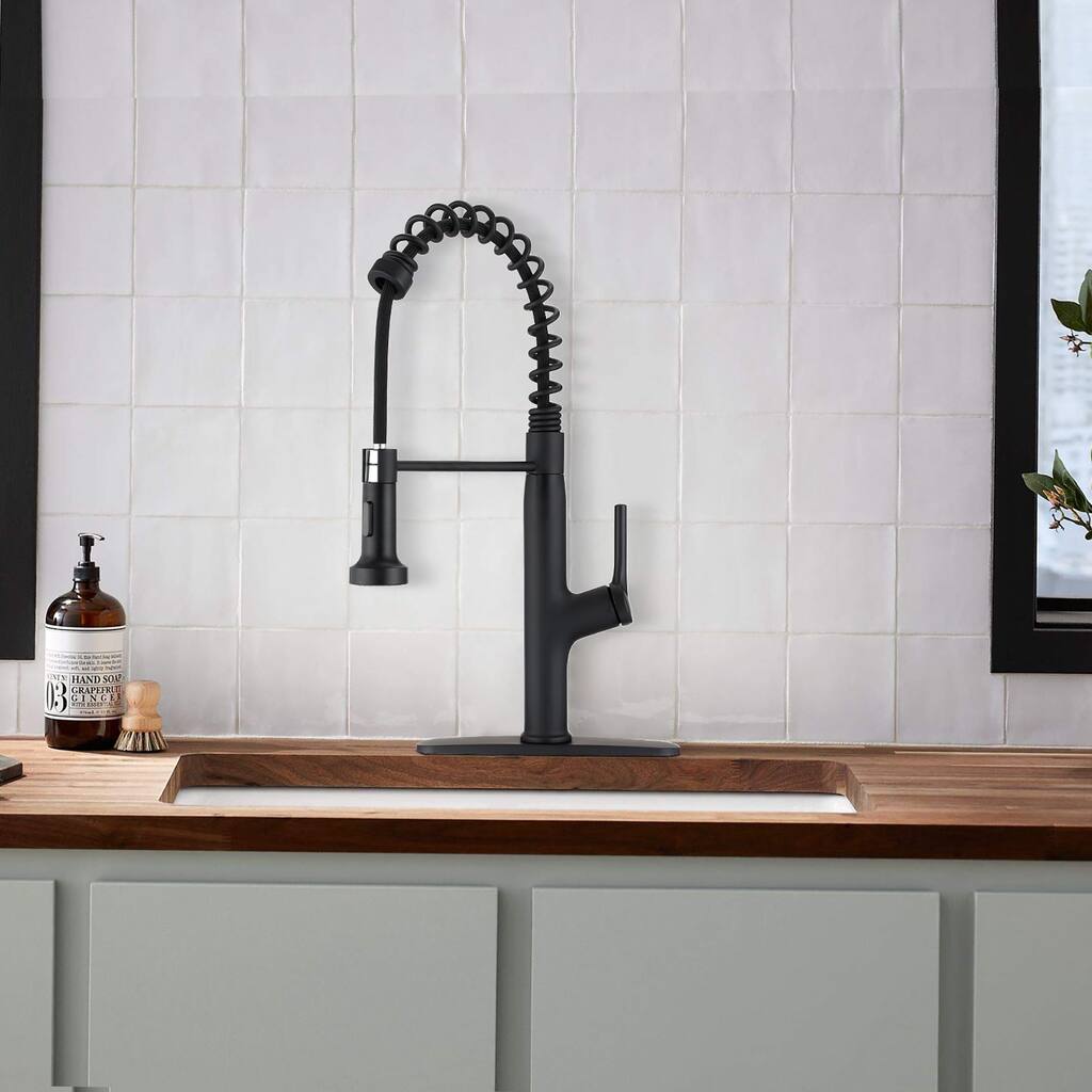 Single Handle Deck Mounted Spring Neck Kitchen Faucet with Pull out Sprayer