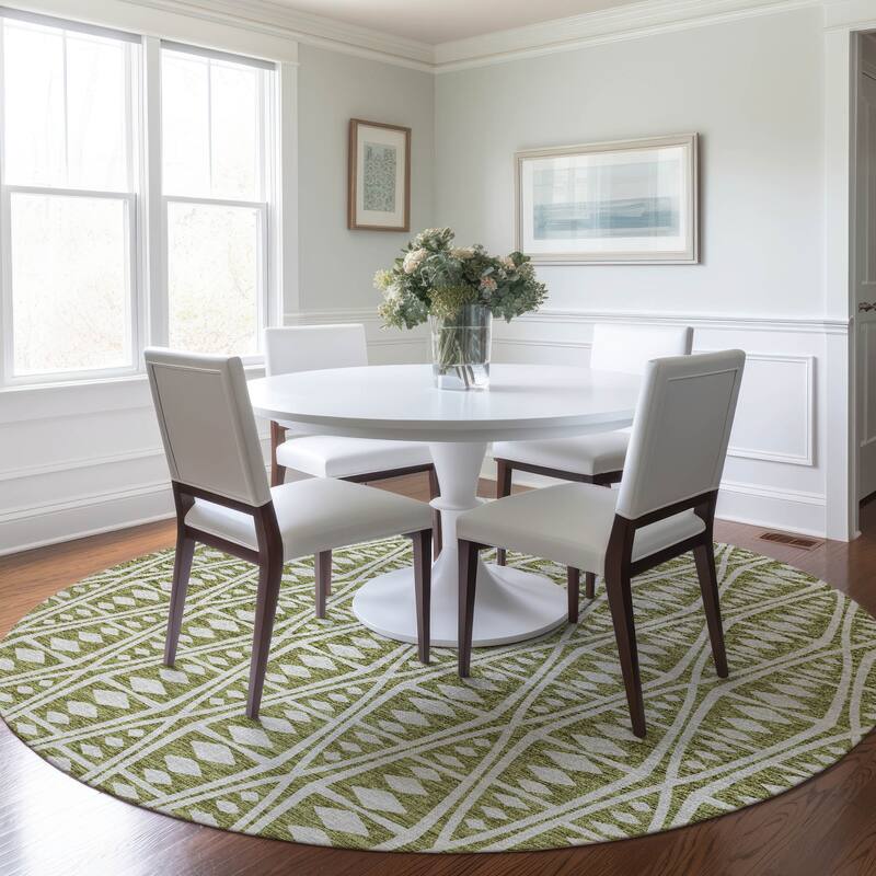Premium Washable Super Soft Global Boho Mayfield Rug - Olive - 8' x 8' - Round