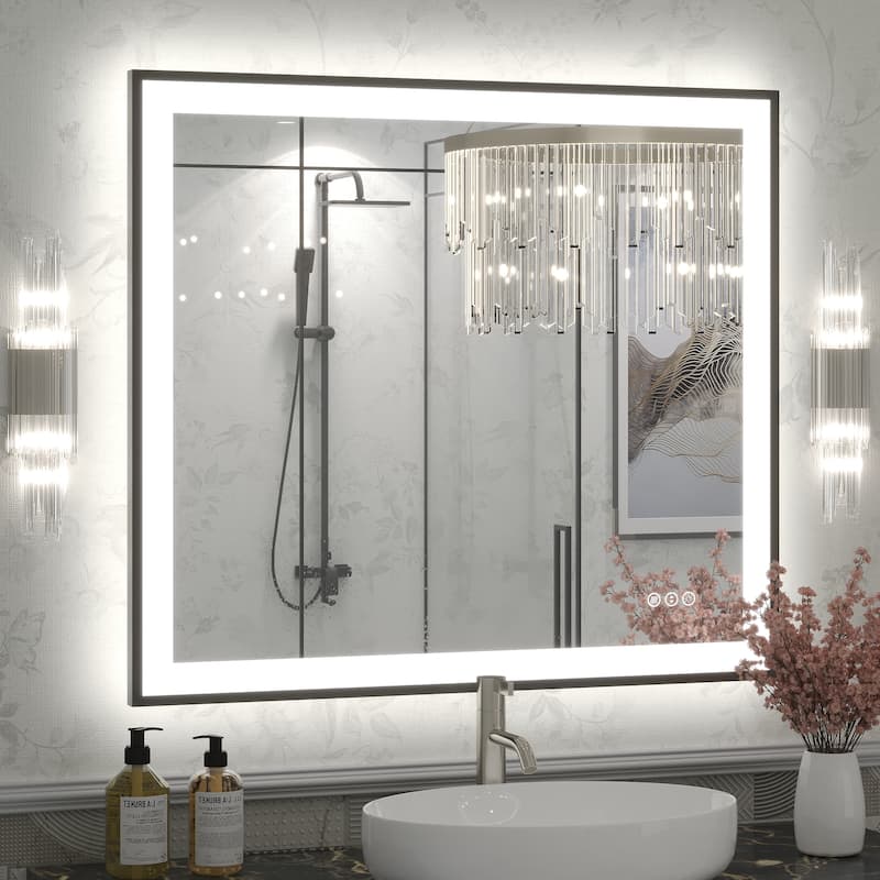 Extra Large Black Frame LED Bathroom Vanity Mirror with 3 Years Warranty and UL Certified - 36x32