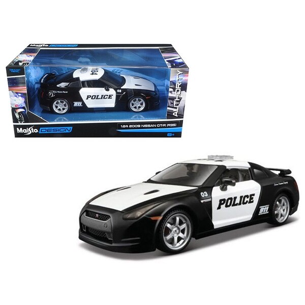 2009 Nissan Gt R R35 Police Car Black And White 1 24 Diecast Model Car By Maisto