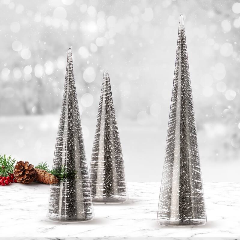 7/11/13" Bristle In Glass Tree Set of 3