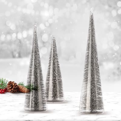 7/11/13" Bristle In Glass Tree Set of 3