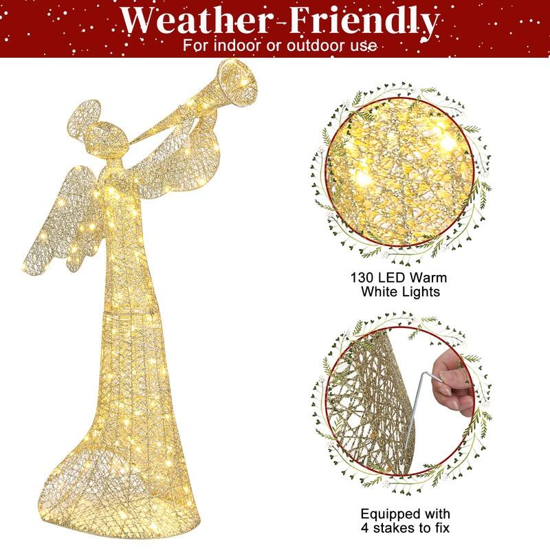 4ft 130Led Warm White Garden Angel Decoration - Gold