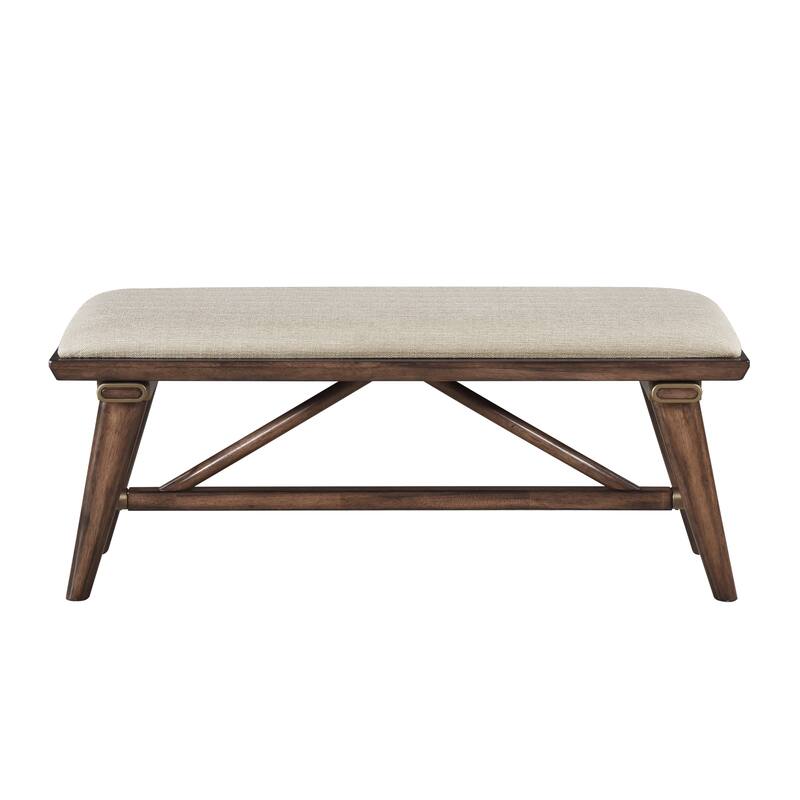 Modern Design 1pc Bench Fabric Upholstered Seat Brown Finish Wooden Dining Kitchen Furniture