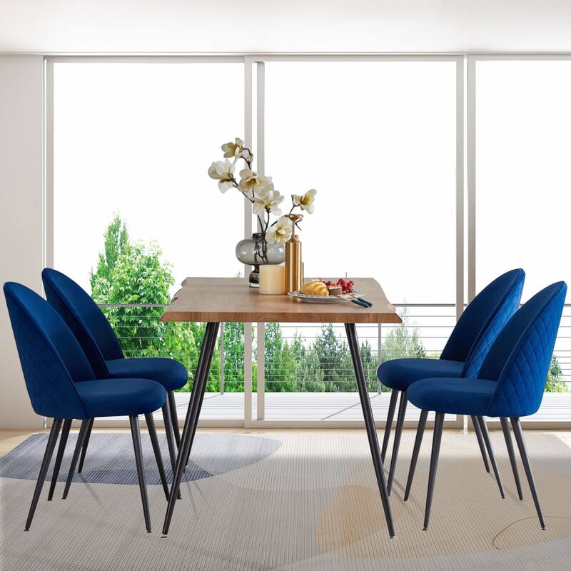 Modern Velvet Upholstered Dining Chairs with Metal Legs, for Dining Rooms and Kitchens, Navy Blue, 4-Piece Set