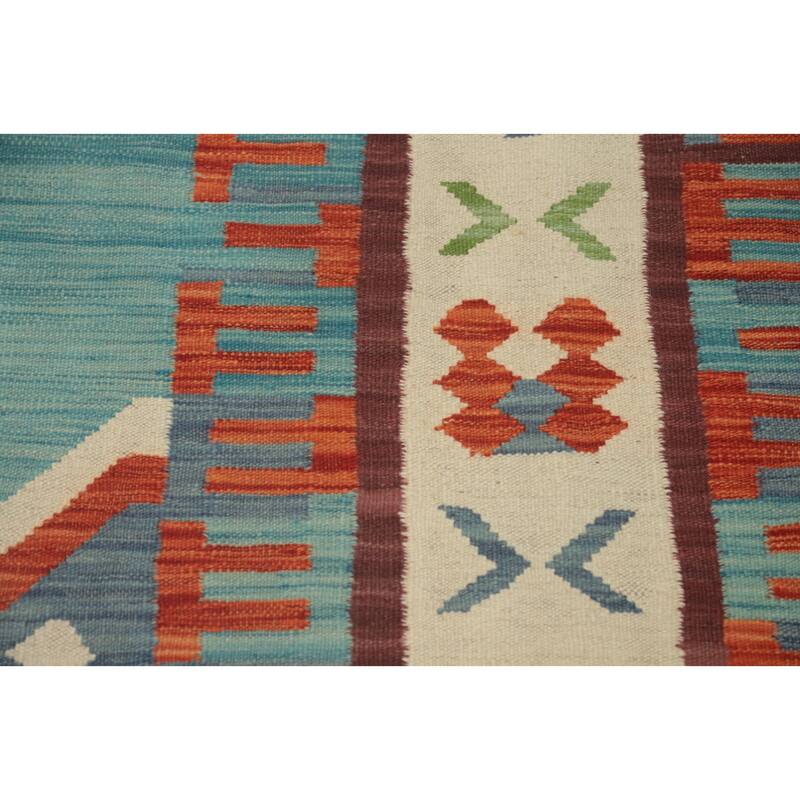 Hand Woven Southwestern Wool Blue Geometric Area Rug - 11' 6'' X 8' 3''