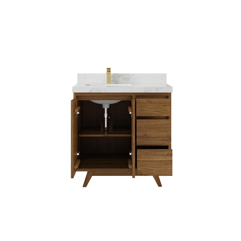 Willow Collections 36 in. W x 22 in. D Madison Teak Left Offset Sink Bathroom Vanity with Countertop