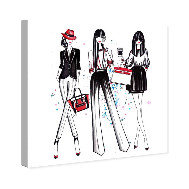 Wynwood Studio Canvas Fashion and Glam Doll Memories - Shopping Spree Black and Glam Wall Art Canvas Print