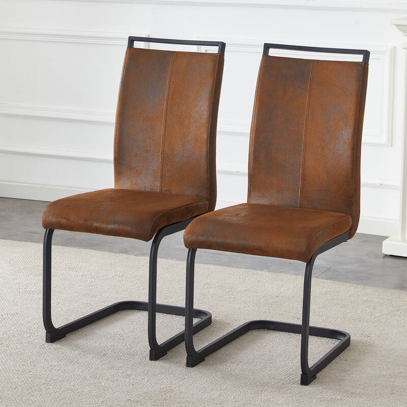 Suede-like Tech Fabric Dining Chairs:Ergonomic Arc Backrest+Reinforced Metal Frame.Set Of 2 - Brown+Black