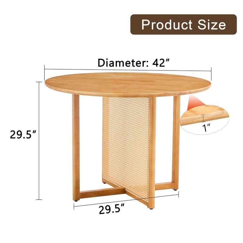 Modern Chinese Retro Style Solid Wood Round Table with Imitation Rattan Detail, for Dining Room & Living Room