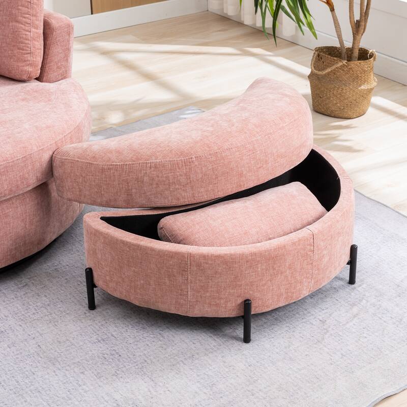 42.3"W Upholstered Swivel Accent Chair with 4 Pillows and Half-Moon Storage Ottoman