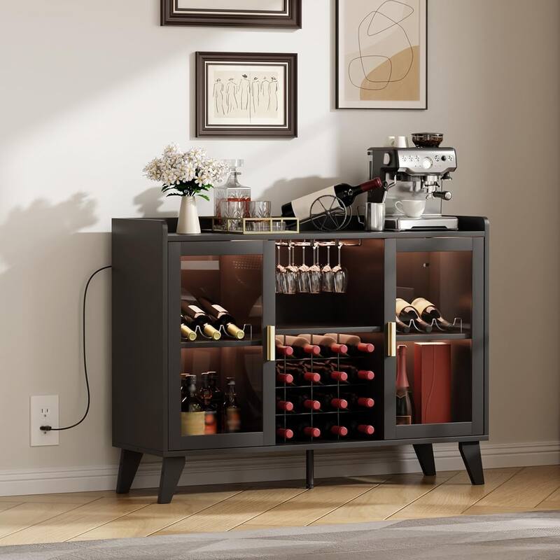47" Industrial Wine Buffet with LED Lighting - BLACK
