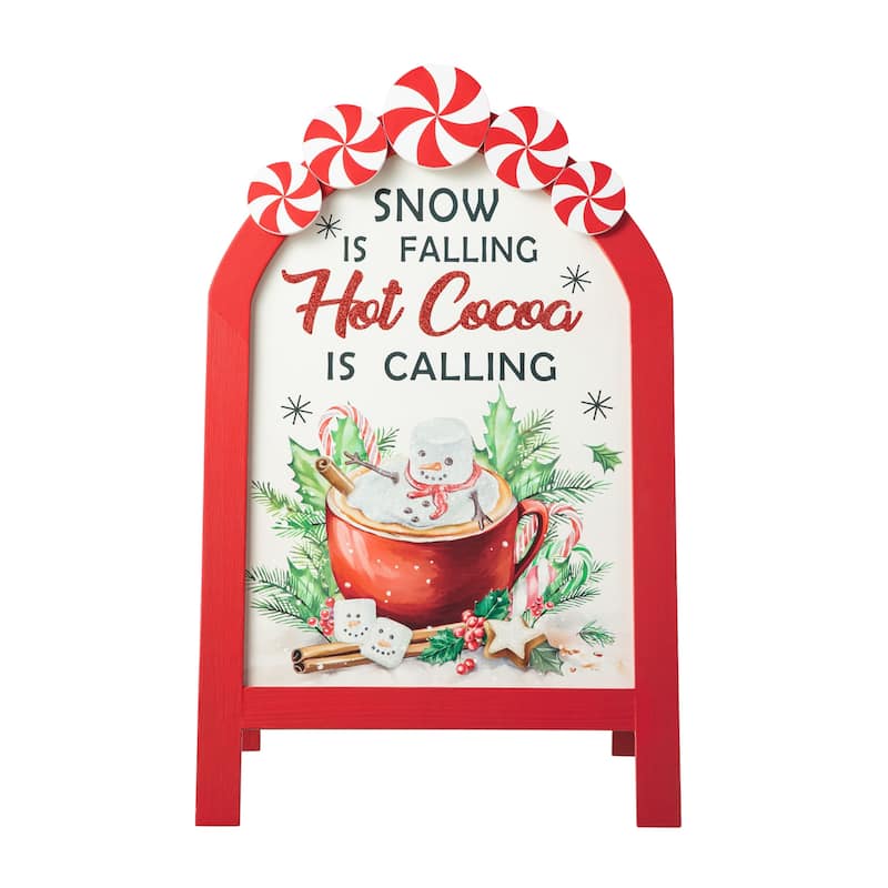 Glitzhome 24"H Christmas Wooden Peppermint Easel Porch Decor - Red - 24.3"