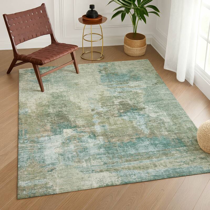 Machine Washable Indoor/ Outdoor Abstact Contemporary Chantille Rug