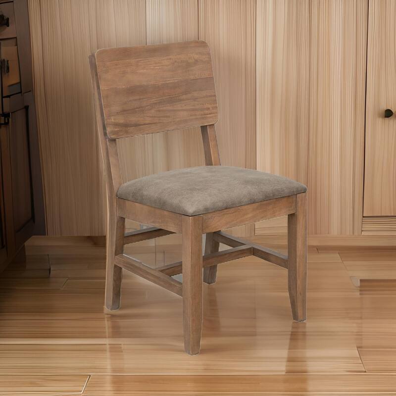 Umey 20 Inch Dining Side Chair Set of 2, Solid Wood, Brown, Faux Leather