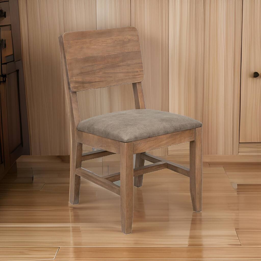 Umey 20 Inch Dining Side Chair Set of 2, Solid Wood, Brown, Faux Leather