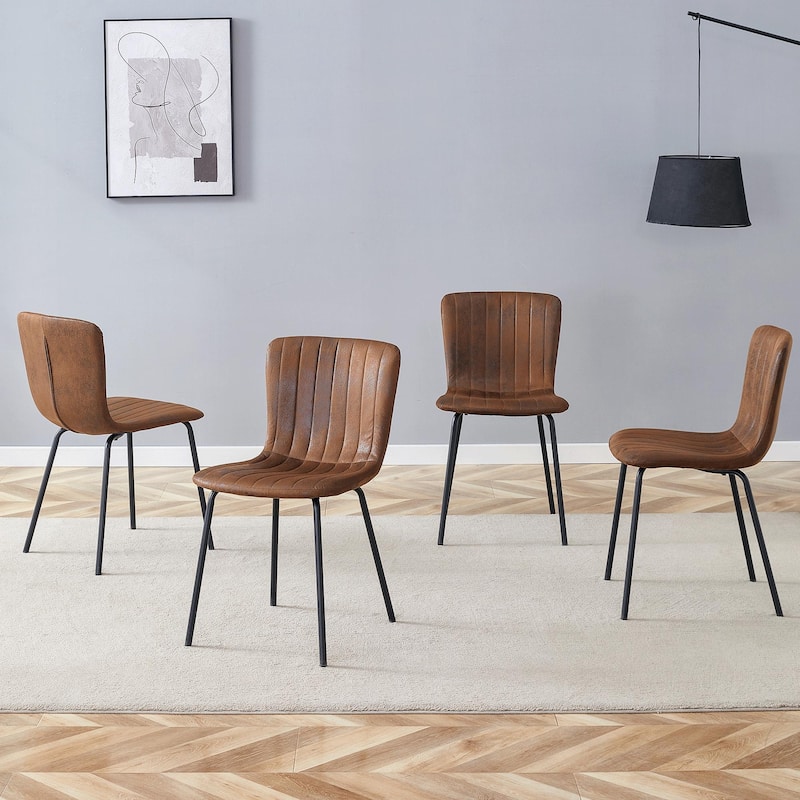 Roomfitters Minimalist Dining Chairs with Black Metal Legs, Upholstered Modern Seat Set of 4 for Interior Décor