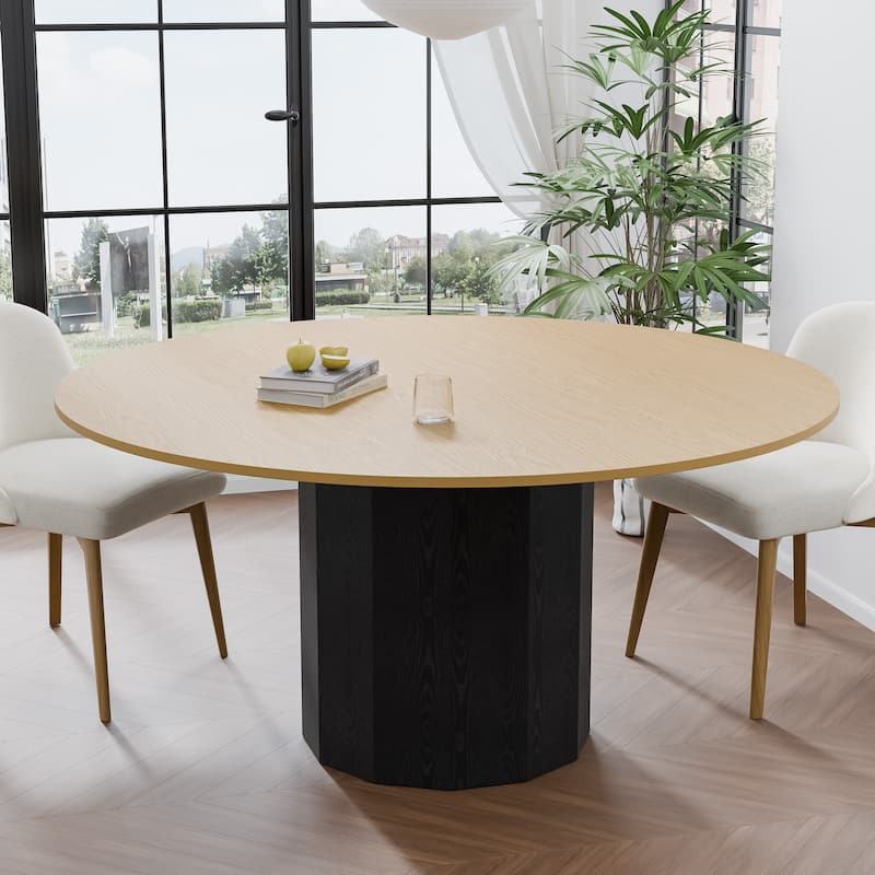 Solid Wood Round Dining Table Kitchen Table for 4-6 with Tabletop and Cylindrical Base for Living/Dining Room Coffee Office