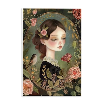 Stupell Vintage Lady & Floral Border Wall Plaque Art Design By The Dutch Lady