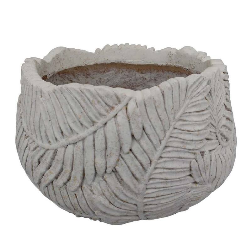 Sicily Accent Planter with Leaf Embossed Surface, Flared Gray Resin