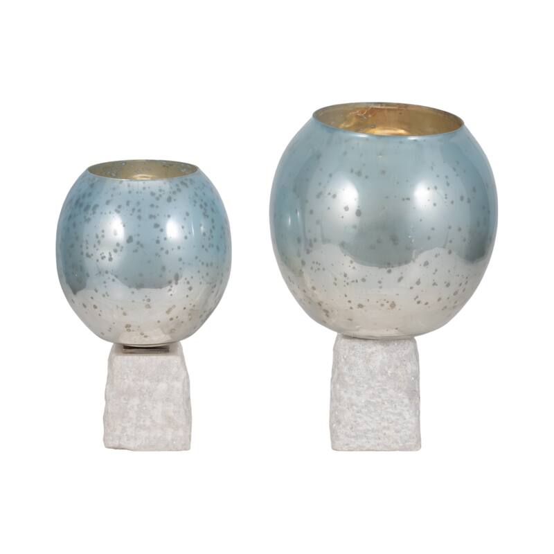 Glass Round Bowl Pillar Holder Marble Base
