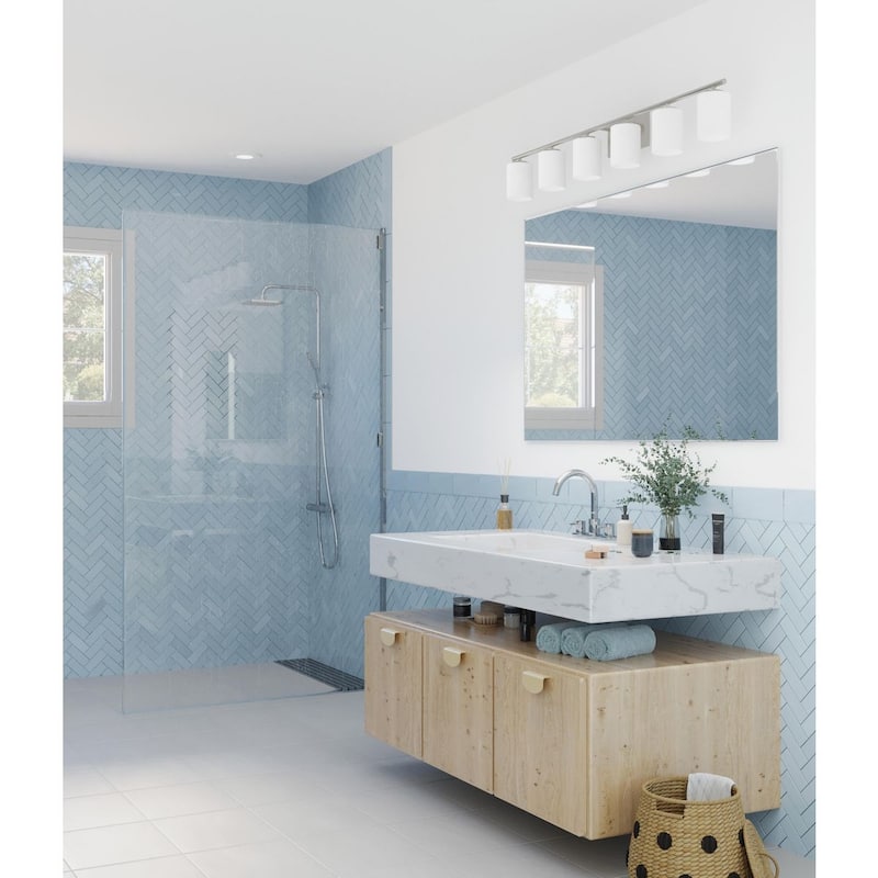 Replay Collection Six-Light Nickel White Glass Bath Vanity Light - 48 in x 6 in x 7.62 in
