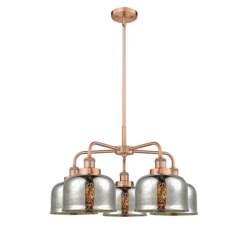 Innovations Lighting Bell - 5 Light 26" Stem Hung Chandelier - Silver Plated Mercury/Antique Copper
