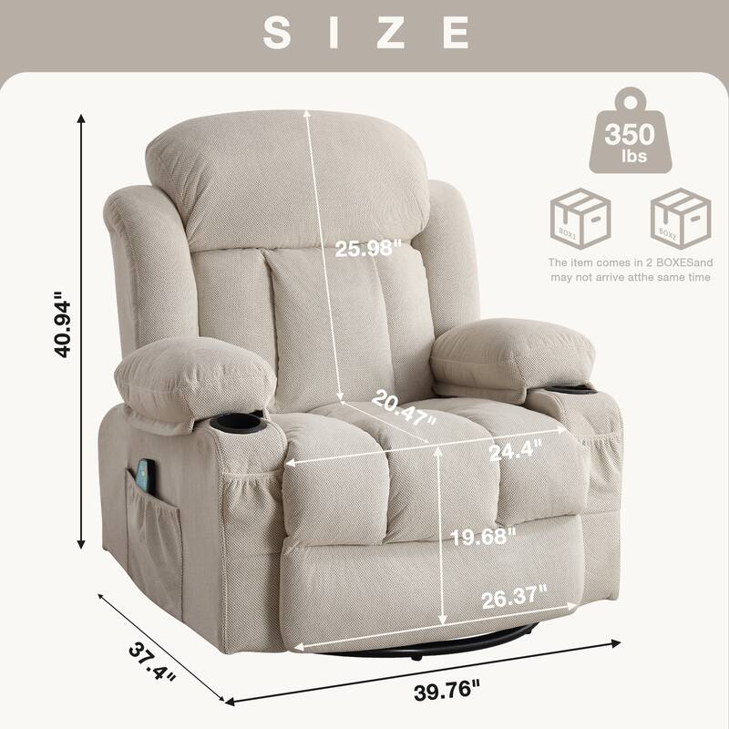 Swinging Recliner Massage Heated Sofa with USB, Cup Holders, Side Pockets, Eight Acupoint Massage