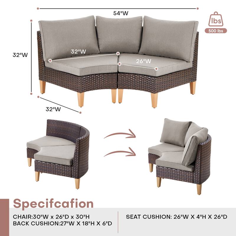 Patio Curved Sofa Set PE Rattan Sofa