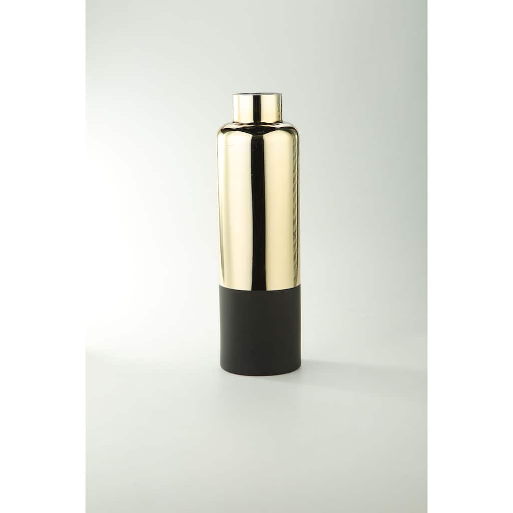 15.5" Metallic Gold and Black Glass Bud Vase