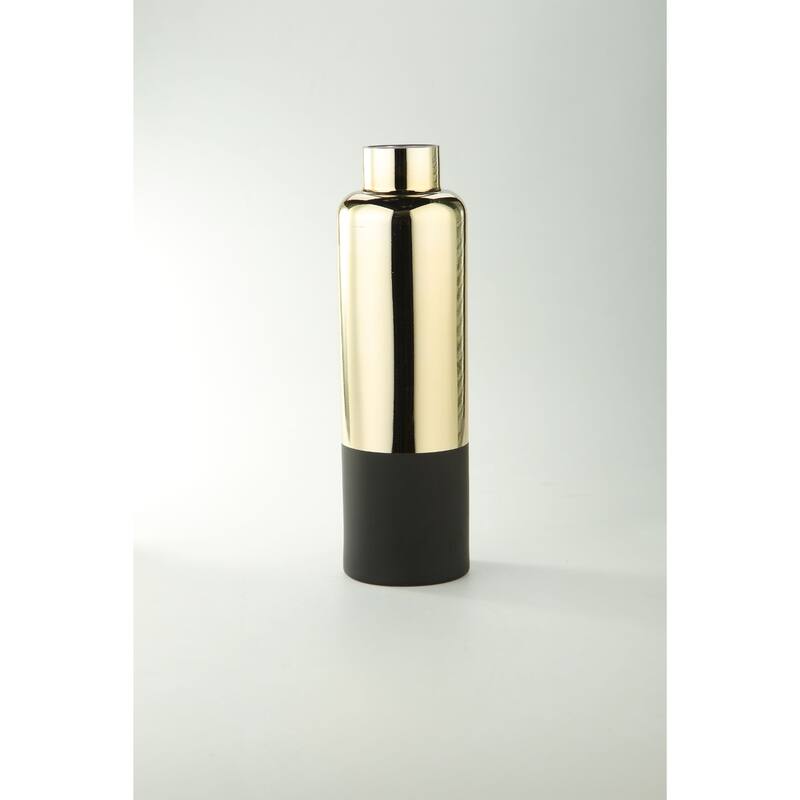 15.5" Metallic Gold and Black Glass Bud Vase