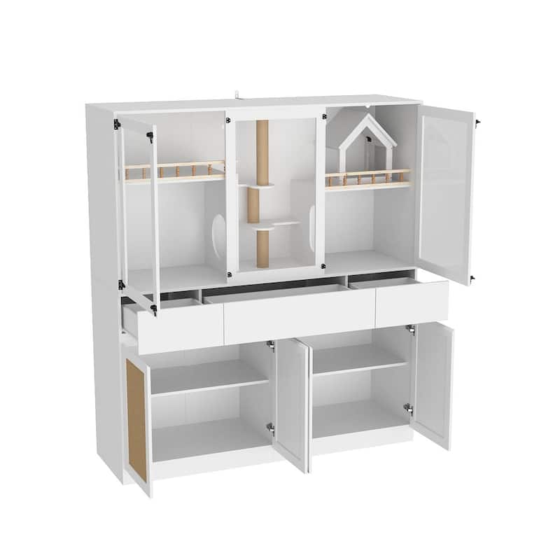 63" Modern Pet Display Hutch with Storage Shelves for Home Organization