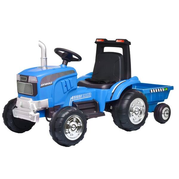 slide 2 of 26, 12V Electric Tractor for Kids with Remote Control, Removable Trailer, Music Player, and LED Lights, Blue