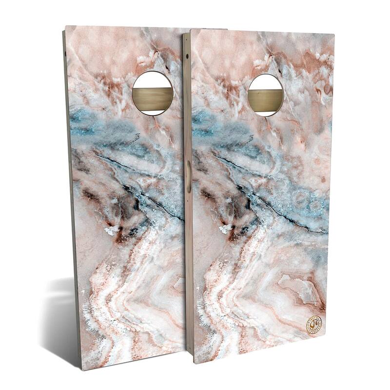 Brown and Blue Marble Outdoor Cornhole Board Set - Backyard 2x4 - Include ALL Accessories